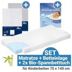 Alvi 4-tlg. Matratzen-Set für Kinderbetten 70 x 140 cm / Babymatratze Bamboo + Betteinlage + 2 Spannbetttücher