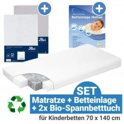 Alvi 4-tlg. Matratzen-Set für Kinderbetten 70 x 140 cm / Babymatratze Eco Planet + Betteinlage + 2 Spannbetttücher