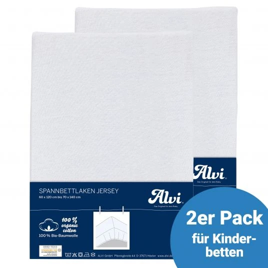 Alvi Spannbetttuch 2er Pack aus Bio-Baumwolle für Kinderbett 60 x 120 / 70 x 140 cm - Weiß 1 Alvi Spannbetttuch 2er Pack aus Bio-Baumwolle für Kinderbett 60 x 120 / 70 x 140 cm - Weiß