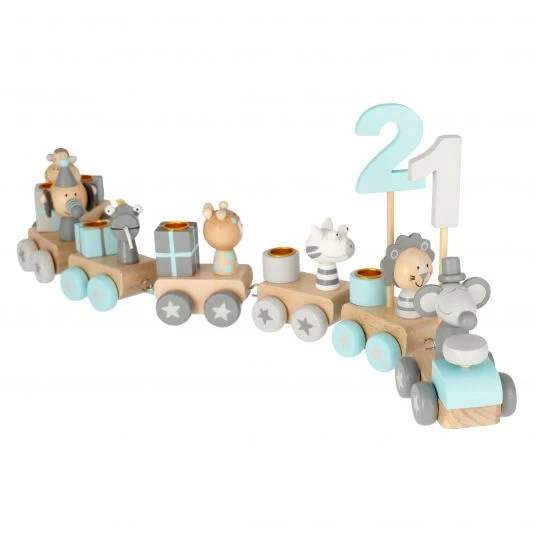 Bieco Geburtstagszug mit Zahlen - Tiere - Grau Mint 1 Bieco Geburtstagszug mit Zahlen - Tiere - Grau Mint