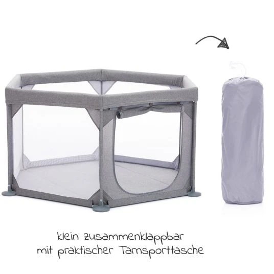 Fillikid Laufgitter 6-eckig Prag aus Netzstoff mit Transporttasche & Einstieg - Grau 2 Fillikid Laufgitter 6-eckig Prag aus Netzstoff mit Transporttasche & Einstieg - Grau – Bild 2