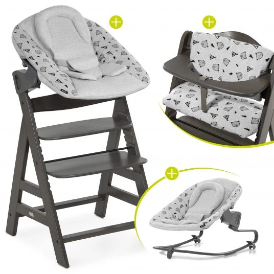 Hauck Alpha Charcoal Select Newborn Set - 4-tlg. Hochstuhl + Aufsatz & Wippe Premium (verstellbar) Nordic Grey + Sitzpolster 1 Hauck Alpha Charcoal Select Newborn Set - 4-tlg. Hochstuhl + Aufsatz & Wippe Premium (verstellbar) Nordic Grey + Sitzpolster