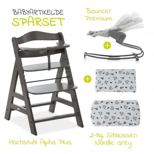 Hauck Alpha Charcoal Select Newborn Set - 4-tlg. Hochstuhl + Aufsatz & Wippe Premium (verstellbar) Nordic Grey + Sitzpolster 2 Hauck Alpha Charcoal Select Newborn Set - 4-tlg. Hochstuhl + Aufsatz & Wippe Premium (verstellbar) Nordic Grey + Sitzpolster – Bild 2