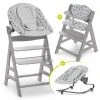 Hauck Alpha Plus Grau Newborn Set - 4-tlg. Hochstuhl + Aufsatz & Wippe Premium Nordic Grey + Sitzpolster