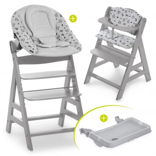 Hauck Alpha Plus Grau XL Newborn Set - Hochstuhl + 2in1 Aufsatz + Alpha Tray Essbrett + Sitzauflage - Nordic Grey 1 Hauck Alpha Plus Grau XL Newborn Set - Hochstuhl + 2in1 Aufsatz + Alpha Tray Essbrett + Sitzauflage - Nordic Grey