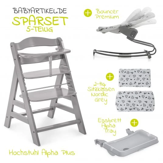 Hauck Alpha Plus Grau XL Newborn Set - Hochstuhl + 2in1 Aufsatz + Alpha Tray Essbrett + Sitzauflage - Nordic Grey 2 Hauck Alpha Plus Grau XL Newborn Set - Hochstuhl + 2in1 Aufsatz + Alpha Tray Essbrett + Sitzauflage - Nordic Grey – Bild 2