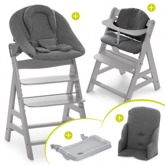 Hauck Alpha Plus Grau XXL Newborn Set - Hochstuhl + 2in1 Aufsatz + Alpha Tray Essbrett + Zubehör - Jersey Charcoal 1 Hauck Alpha Plus Grau XXL Newborn Set - Hochstuhl + 2in1 Aufsatz + Alpha Tray Essbrett + Zubehör - Jersey Charcoal