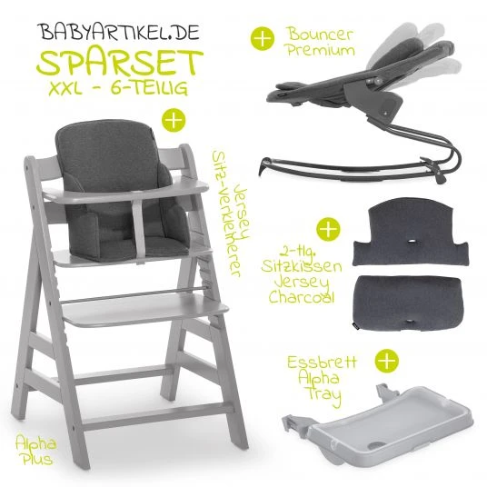 Hauck Alpha Plus Grau XXL Newborn Set - Hochstuhl + 2in1 Aufsatz + Alpha Tray Essbrett + Zubehör - Jersey Charcoal 2 Hauck Alpha Plus Grau XXL Newborn Set - Hochstuhl + 2in1 Aufsatz + Alpha Tray Essbrett + Zubehör - Jersey Charcoal – Bild 2