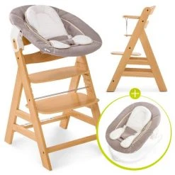 Hauck Alpha Plus Natur Newborn Set - 3-tlg. Hochstuhl + Neugeboreneneinsatz & Wippe Stretch Beige