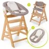 Hauck Alpha Plus Natur Newborn Set - 4-tlg. Hochstuhl + Neugeborenenaufsatz & Wippe Stretch Beige + Sitzkissen