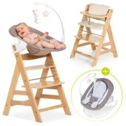 Hauck Alpha Plus Natur Newborn Set Deluxe - 4-tlg. Hochstuhl + 2in1 Neugeboreneneinsatz (verstellbar) + Sitzpolster