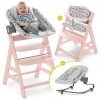 Hauck Alpha Plus Rose Newborn Set - 4-tlg. Hochstuhl + Aufsatz & Wippe Premium (verstellbar) Nordic Grey + Sitzpolster