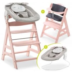 Hauck Alpha Plus Rose Newborn Set Powder Bunny - 4-tlg. Hochstuhl + Neugeborenenaufsatz + Sitzkissen Grey