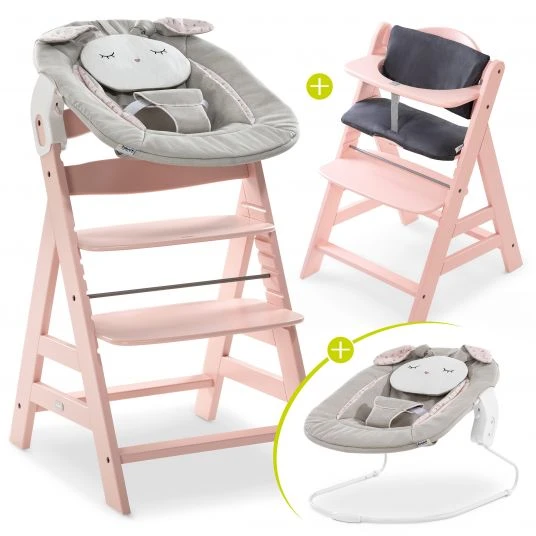 Hauck Alpha Plus Rose Newborn Set Powder Bunny - 4-tlg. Hochstuhl + Neugeborenenaufsatz + Sitzkissen Grey 1 Hauck Alpha Plus Rose Newborn Set Powder Bunny - 4-tlg. Hochstuhl + Neugeborenenaufsatz + Sitzkissen Grey