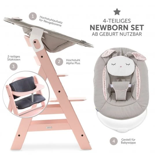 Hauck Alpha Plus Rose Newborn Set Powder Bunny - 4-tlg. Hochstuhl + Neugeborenenaufsatz + Sitzkissen Grey 3 Hauck Alpha Plus Rose Newborn Set Powder Bunny - 4-tlg. Hochstuhl + Neugeborenenaufsatz + Sitzkissen Grey – Bild 3
