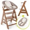 Hauck Alpha Plus Walnut Newborn Set - 3-tlg. Hochstuhl + Neugeboreneneinsatz & Wippe Stretch Beige
