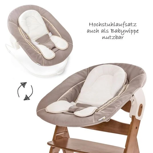 Hauck Alpha Plus Walnut Newborn Set - 4-tlg. Hochstuhl + Neugeboreneneinsatz & Wippe Stretch Beige + Sitzpolster 3 Hauck Alpha Plus Walnut Newborn Set - 4-tlg. Hochstuhl + Neugeboreneneinsatz & Wippe Stretch Beige + Sitzpolster – Bild 3