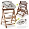 Hauck Alpha Plus Walnut Newborn Set Powder Bunny - 4-tlg. Hochstuhl + Neugeborenenaufsatz + Sitzkissen Beige