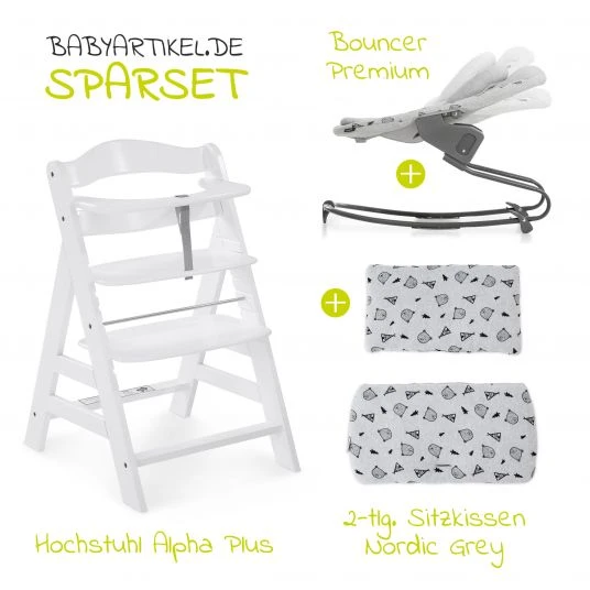 Hauck Alpha Plus White Newborn Set - 4-tlg. Hochstuhl + Aufsatz & Wippe Premium Nordic Grey + Sitzpolster 2 Hauck Alpha Plus White Newborn Set - 4-tlg. Hochstuhl + Aufsatz & Wippe Premium Nordic Grey + Sitzpolster – Bild 2