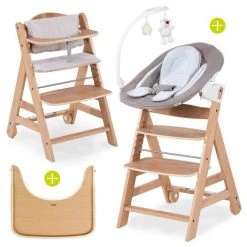 Hauck Beta Plus Natur Newborn Set Deluxe - 5-tlg. Hochstuhl + 2in1 Neugeboreneneinsatz + Essbrett + Sitzpolster