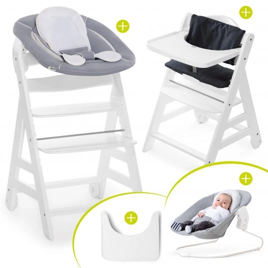 Hauck Beta Plus White Newborn Set - 5-tlg. Hochstuhl + Aufsatz & Wippe, Essbrett, Sitzkissen - Stretch Grey 1 Hauck Beta Plus White Newborn Set - 5-tlg. Hochstuhl + Aufsatz & Wippe, Essbrett, Sitzkissen - Stretch Grey
