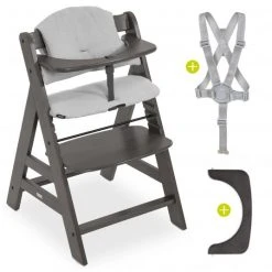 Hauck Hochstuhl Alpha Charcoal Selectline - im Sparset inkl. Sitzkissen Waffle Pique Grau