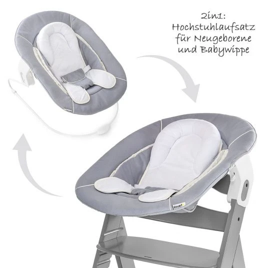 Hauck Neugeborenenaufsatz & Wippe für Alpha Hochstuhl - Bouncer 2in1 - Stretch Grey 2 Hauck Neugeborenenaufsatz & Wippe für Alpha Hochstuhl - Bouncer 2in1 - Stretch Grey – Bild 2