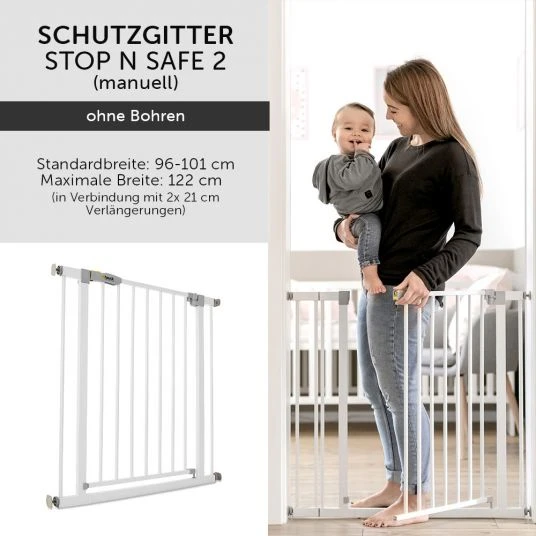 Hauck Treppenschutzgitter Stop N Safe 2 (96 bis 101 cm) inkl. 21 cm Verlängerung - ohne Bohren - White 2 Hauck Treppenschutzgitter Stop N Safe 2 (96 bis 101 cm) inkl. 21 cm Verlängerung - ohne Bohren - White – Bild 2