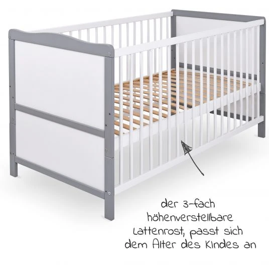 Jonka Babybett und Kinderbett Moritz 70 x 140 cm - Weiß Grau 2 Jonka Babybett und Kinderbett Moritz 70 x 140 cm - Weiß Grau – Bild 2