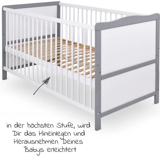 Jonka Babybett und Kinderbett Moritz 70 x 140 cm - Weiß Grau 3 Jonka Babybett und Kinderbett Moritz 70 x 140 cm - Weiß Grau – Bild 3