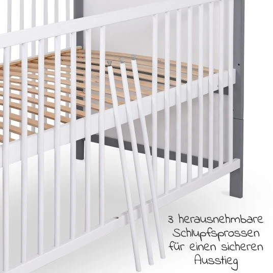 Jonka Babybett und Kinderbett Moritz 70 x 140 cm - Weiß Grau 6 Jonka Babybett und Kinderbett Moritz 70 x 140 cm - Weiß Grau – Bild 6