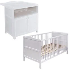 Jonka Kinderzimmer Sparset Mona mit Bett und Wickelkommode 70 x 140 cm - Weiß - Kollektion 2022
