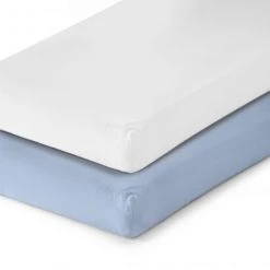 LaLoona 2er Pack Spannbetttuch für Kinderbett 60 x 120 / 70 x 140 cm - Weiß Hellblau -Wohnen & Schlafen Verkäufe laloona 2er pack spannbetttuch fur kinderbett 60 x 120 70 x 140 cm weiss hellblau 565980 d5