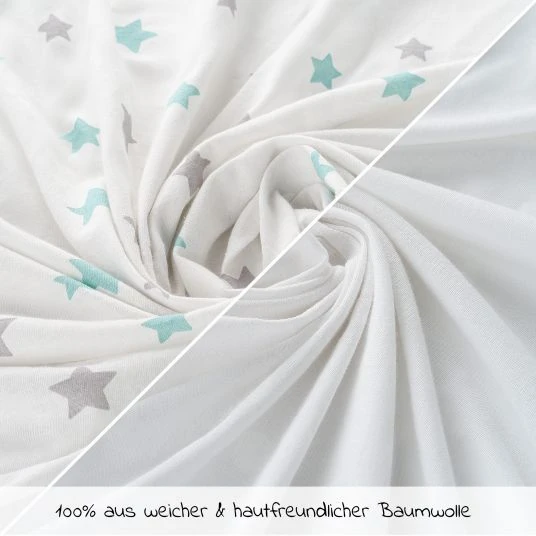 LaLoona 2er Pack Spannbetttuch für Kinderbett 60 x 120 / 70 x 140 cm - Weiß Sterne Grau Mint 4 LaLoona 2er Pack Spannbetttuch für Kinderbett 60 x 120 / 70 x 140 cm - Weiß Sterne Grau Mint – Bild 4