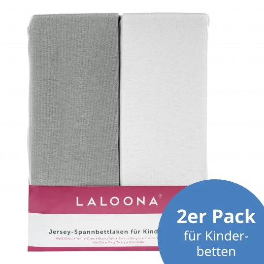 LaLoona Spannbettlaken 2er Pack für Matratzengröße 60x120 cm und 70x140 cm - Grau Weiß 1 LaLoona Spannbettlaken 2er Pack für Matratzengröße 60x120 cm und 70x140 cm - Grau Weiß