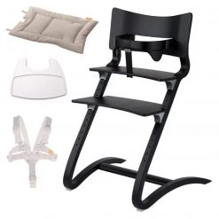 Leander Hochstuhl-Set 6-tlg. Classic inkl. Bügel, Tablett, Ledergurt, Sicherheitsgurt & Sitzkissen - Schwarz - Kollektion 2022