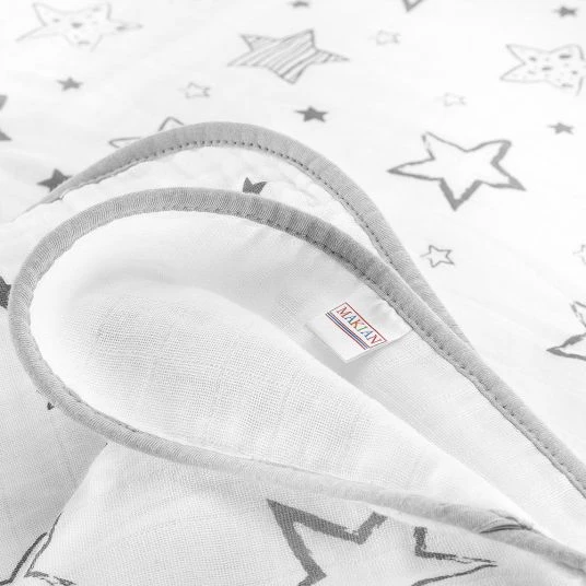 Makian Kuscheldecke Mull 4-lagig 120 x 120 cm - Crazy Stars - Grau Weiß 6 Makian Kuscheldecke Mull 4-lagig 120 x 120 cm - Crazy Stars - Grau Weiß – Bild 6