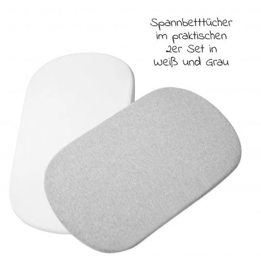 Maxi-Cosi Spannbetttuch 2er Pack für Beistellbett Iora - Weiß / Grau - Kollektion 2022 2 Maxi-Cosi Spannbetttuch 2er Pack für Beistellbett Iora - Weiß / Grau - Kollektion 2022 – Bild 2