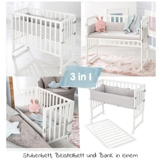 Roba 3in1 Stubenbett, Beistellbett, Bank & Matratze & Nestchen Roba Style - Silbergrau - Weiß 2 Roba 3in1 Stubenbett, Beistellbett, Bank & Matratze & Nestchen Roba Style - Silbergrau - Weiß – Bild 2