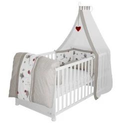 Roba Baby-Komplett-Bett-Set Lukas inkl. Bettwäsche, Himmel, Himmelstange, Nestchen & Matratze Weiß 70 x 140 cm - Adam & Eule