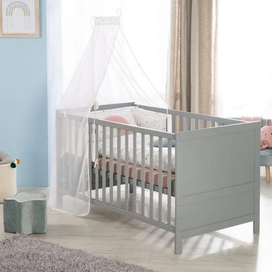Roba Babybett-Komplett-Set Taupe - inkl. Bettwäsche, Himmel, Nestchen & Matratze 70 x 140 cm - Sternenzauber Grau 2 Roba Babybett-Komplett-Set Taupe - inkl. Bettwäsche, Himmel, Nestchen & Matratze 70 x 140 cm - Sternenzauber Grau – Bild 2