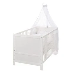 Roba Babybett-Komplett-Set Weiß - inkl. Bettwäsche, Himmel, Nestchen & Matratze 70 x 140 cm - Sternenzauber Grau