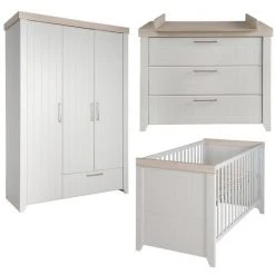 Roba Kinderzimmer Helene mit 3-türigem Schrank, Bett, breiter Wickelkommode - Lichtgrau