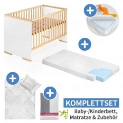 Schardt 7-tlg. Kinderbett & Matratze Bamboo, Steppbett 100x135+40x60, 2x Bettlaken, Einlage 70 x 140 cm - Natur Weiß