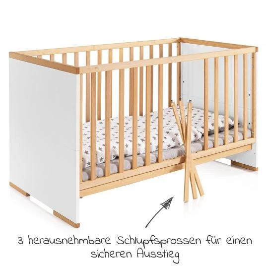 Schardt 7-tlg. Kinderbett & Matratze Bamboo, Steppbett 100x135+40x60, 2x Bettlaken, Einlage 70 x 140 cm - Natur Weiß 5 Schardt 7-tlg. Kinderbett & Matratze Bamboo, Steppbett 100x135+40x60, 2x Bettlaken, Einlage 70 x 140 cm - Natur Weiß – Bild 5