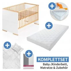 Schardt 7-tlg. Kinderbett Set & Matratze Air Allround, Steppbett 100x135+40x60, 2x Bettlaken, Einlage 70 x 140 cm - Natur Weiß