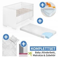 Schardt 7-tlg. Kinderbett Set & Matratze Bamboo, Steppbett 100x135+40x60 , 2x Bettlaken, Betteinlage 70 x 140 cm - Weiß