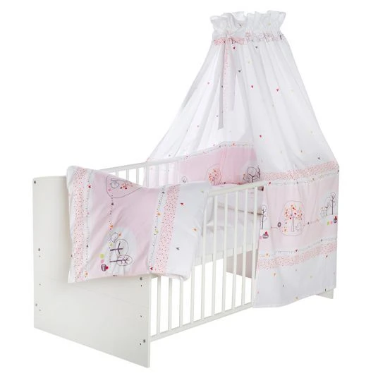 Schardt Baby-Komplettbett-Set Classic-Line inkl. Bettwäsche, Himmel, Nestchen & Matratze Weiß 70 x 140 cm - Birdy - Rosa 1 Schardt Baby-Komplettbett-Set Classic-Line inkl. Bettwäsche, Himmel, Nestchen & Matratze Weiß 70 x 140 cm - Birdy - Rosa