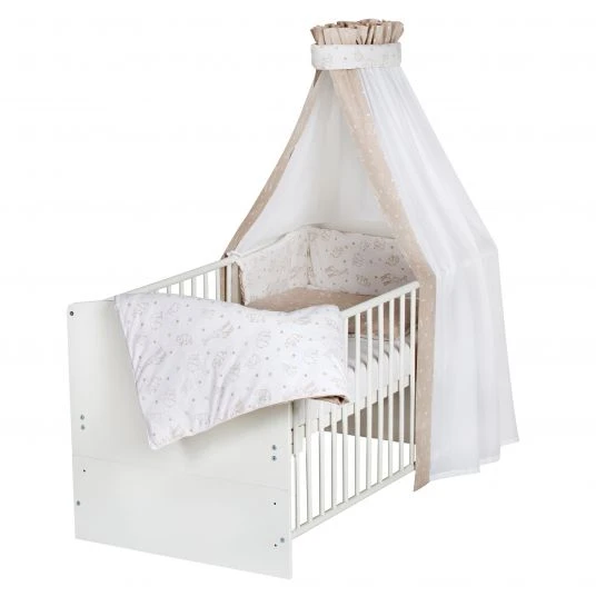 Schardt Babybett-Komplett-Set Classic-Line inkl. Bettwäsche, Himmel, Nestchen & Matratze Weiß 70 x 140 cm - Origami - Beige - Kollektion 2022 1 Schardt Babybett-Komplett-Set Classic-Line inkl. Bettwäsche, Himmel, Nestchen & Matratze Weiß 70 x 140 cm - Origami - Beige - Kollektion 2022