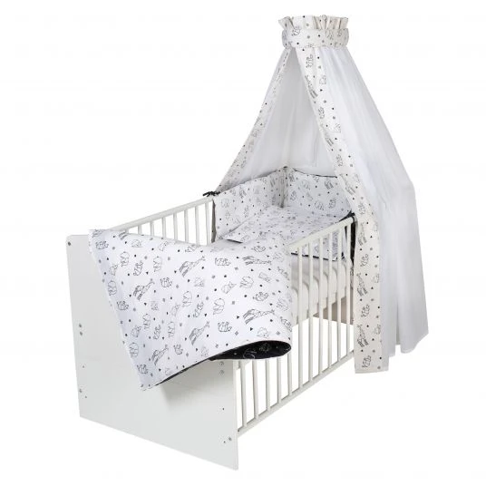 Schardt Babybett-Komplett-Set Classic-Line inkl. Bettwäsche, Himmel, Nestchen & Matratze Weiß 70 x 140 cm - Origami - Black - Kollektion 2022 1 Schardt Babybett-Komplett-Set Classic-Line inkl. Bettwäsche, Himmel, Nestchen & Matratze Weiß 70 x 140 cm - Origami - Black - Kollektion 2022